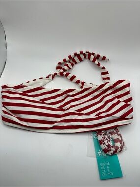 H&M Red and White Striped Bandeau Bikini Top size 8 NWT
